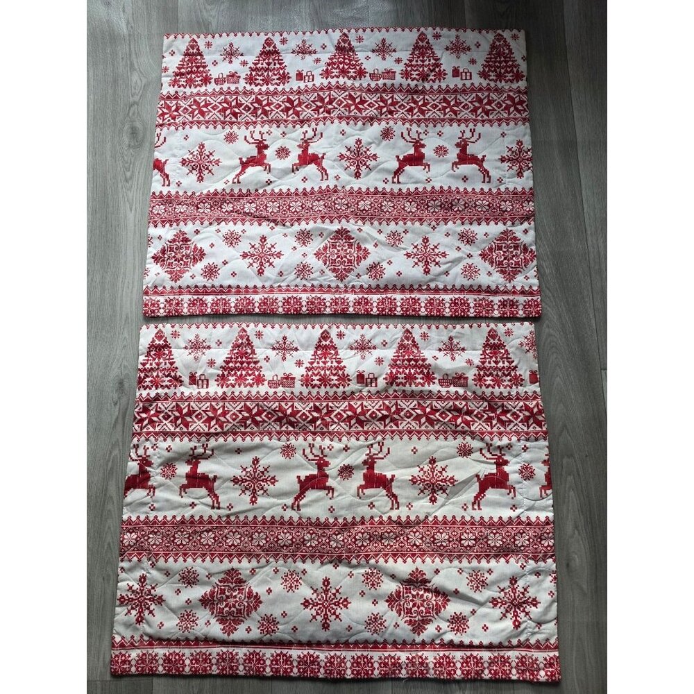 Red & White Quilted Reindeer Snowflake Christmas Pillow Shams